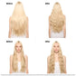 Before and after comparison of hair treatment on a person with long blonde hair.