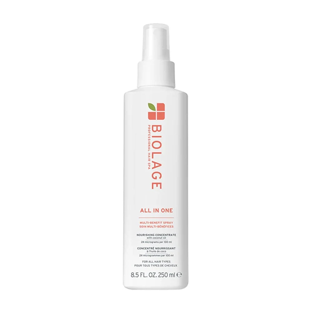 Biolage hair spray bottle on a white background
