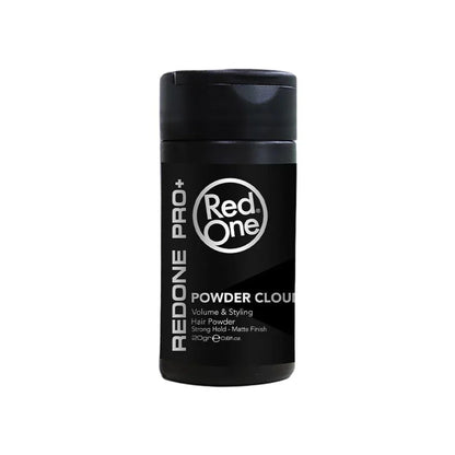Black container of RedOne Powder Cloud hair product on a white background