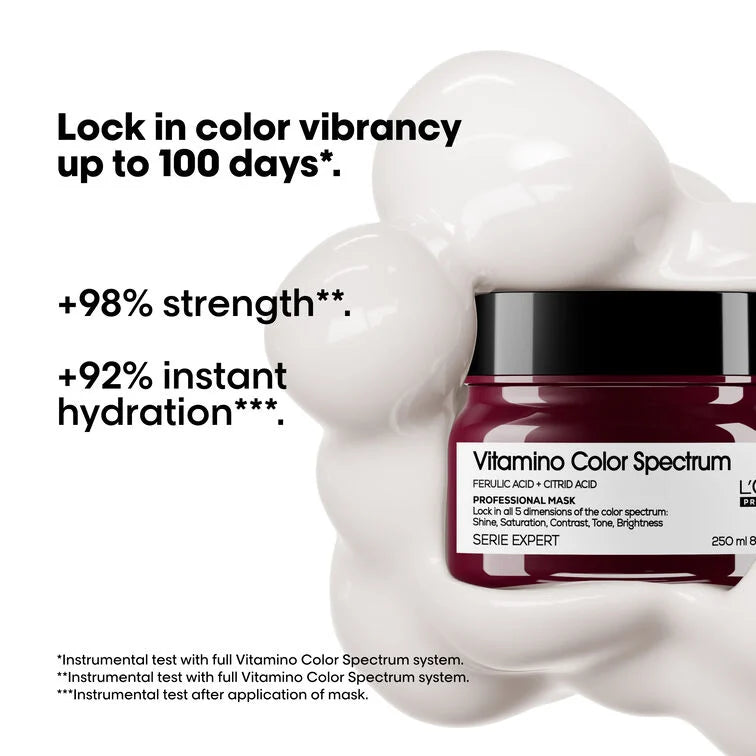 Vitamino Color Spectrum hair mask with product details on a white background